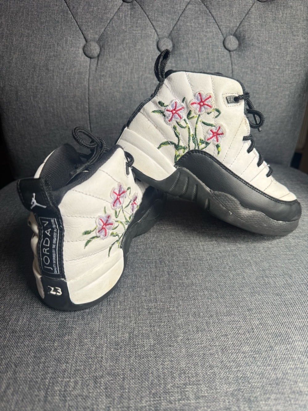 Nike Air Jordan 12 Retro Floral (GS) Youth Size 13C Rare Embroidered White Black
